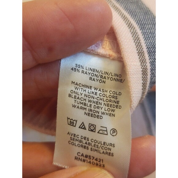 Loft SizeMedium Linen Blend Striped Tie Waist Wide Leg Pocket Pants Coastel - Picture 8 of 11